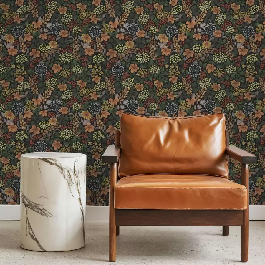 murales de pared Jardín nocturno cálido con flores amarillas y frondoso follaje a00996v1