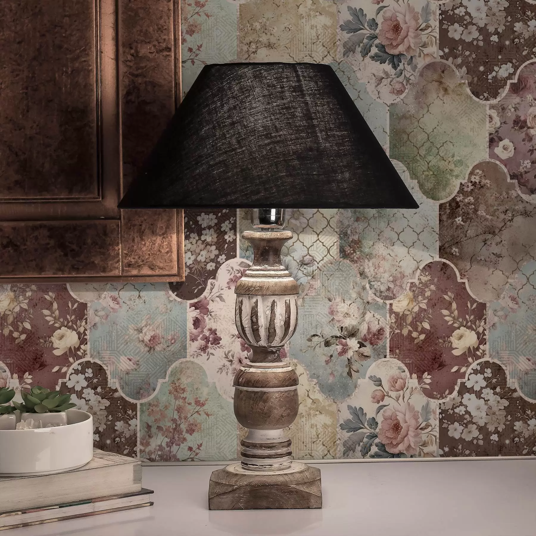 murales de pared Mosaico de paneles florales y azulejos desgastados con motivos decorativos a01038