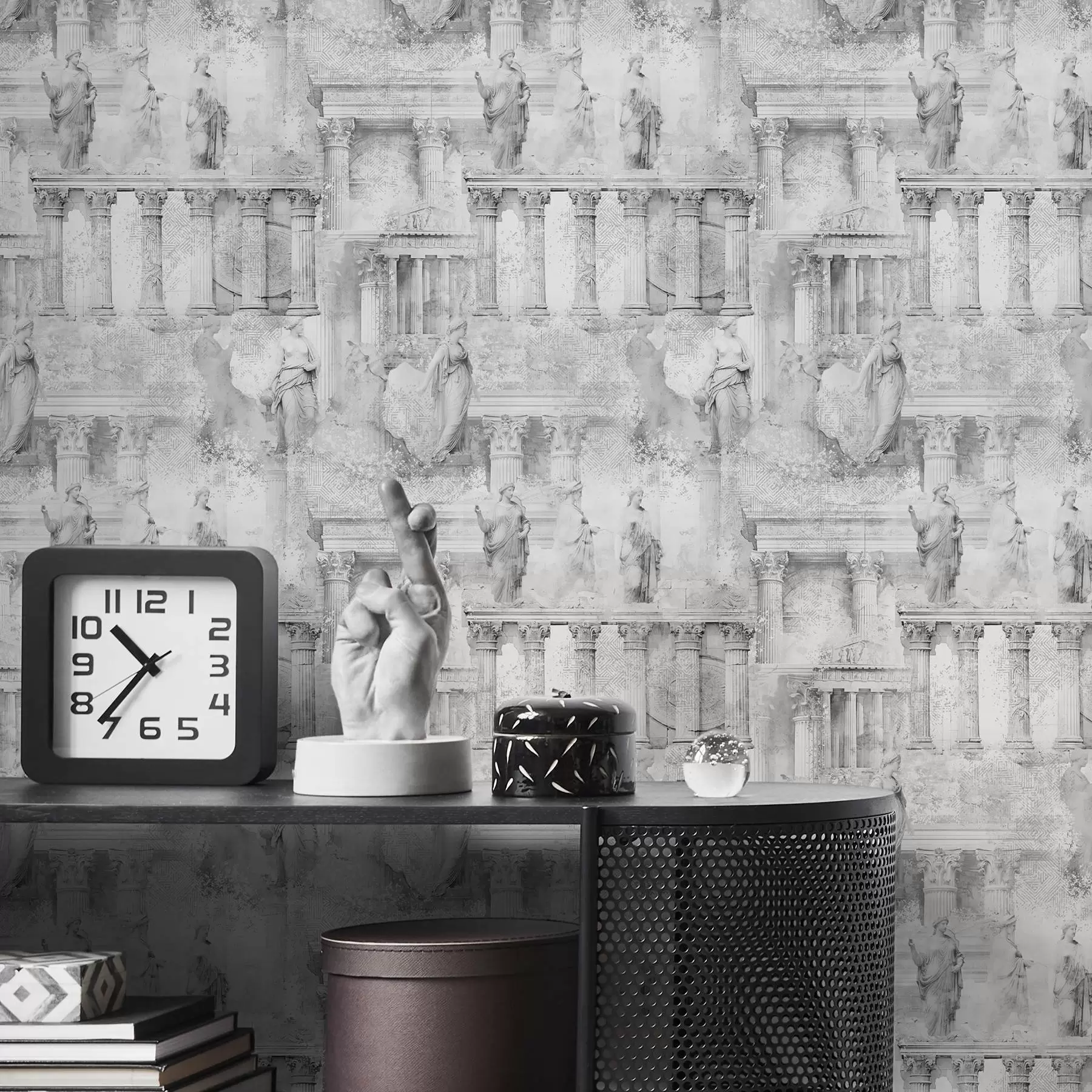 murales de pared Estatuas y columnas clásicas en tonos grises descoloridos a01041v1