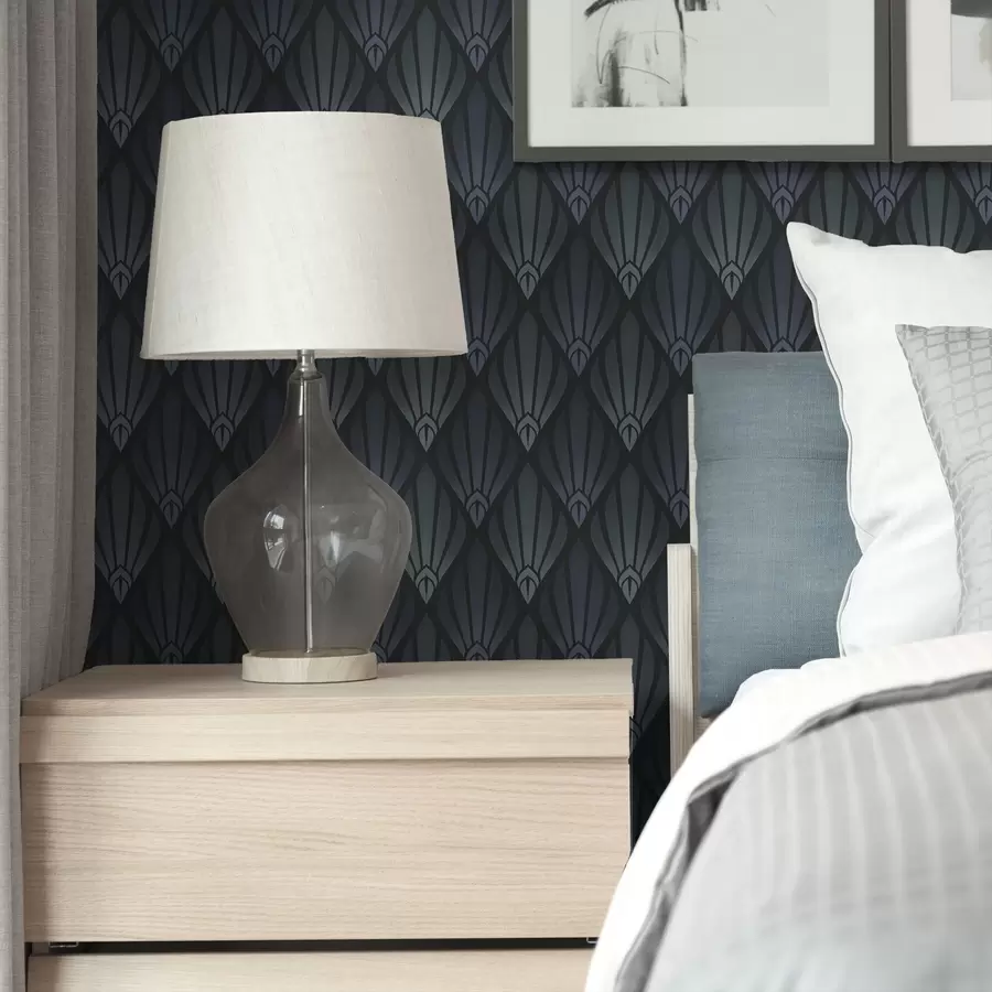 murales de pared Art Déco azul grisáceo con formas en forma de abanico a01064v3