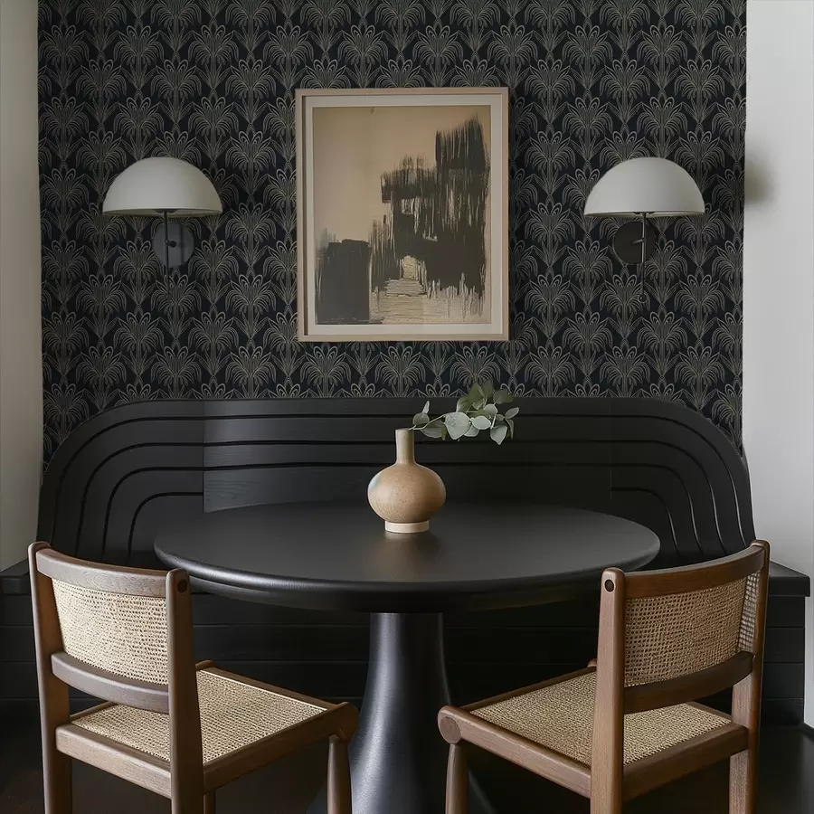 murales de pared Adorno Art Déco oscuro con plantas estilizadas a01065