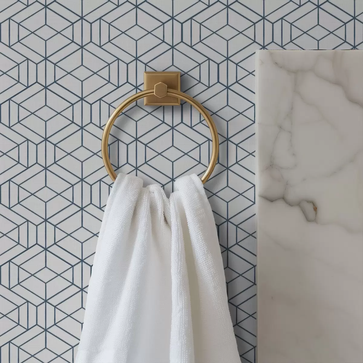 Papel pintado Fondo blanco con cubos geométricos tridimensionales azules. a01067