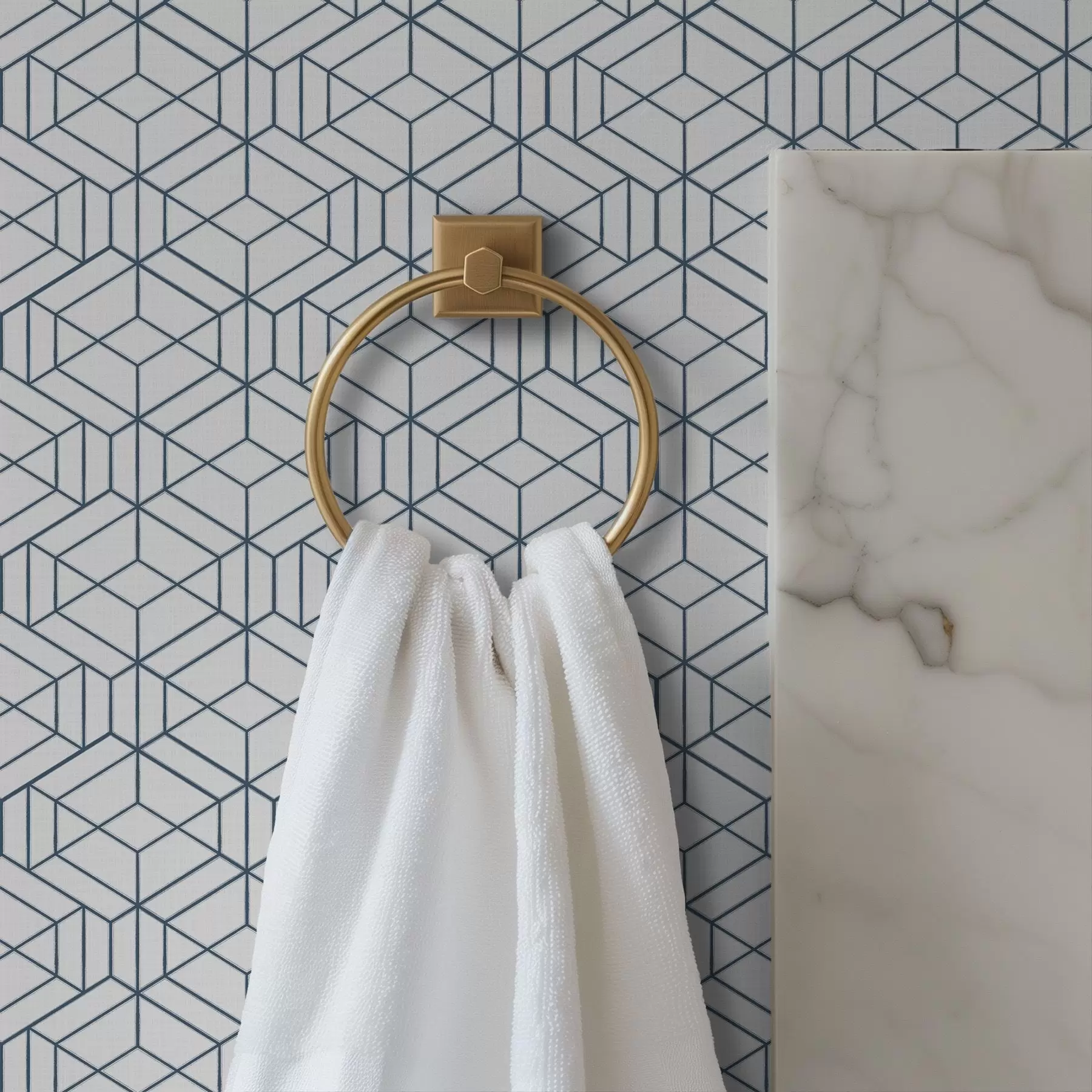 murales de pared Fondo blanco con cubos geométricos tridimensionales azules a01067