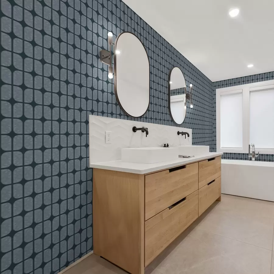 murales de pared Fondo azul oscuro con mosaico gris de azulejos redondeados a01068v1