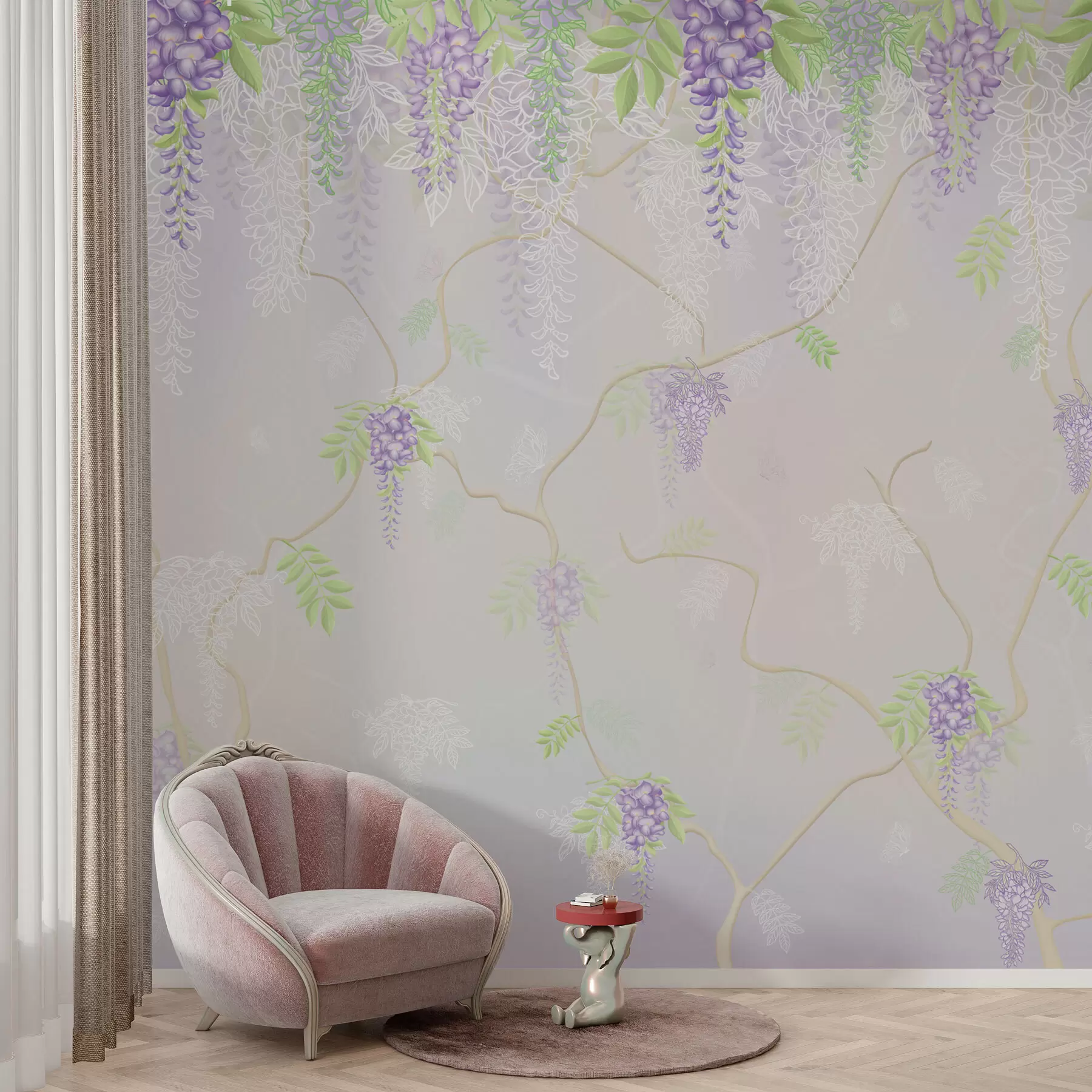murales de pared Elegante diseño floral en tonos pastel w01685