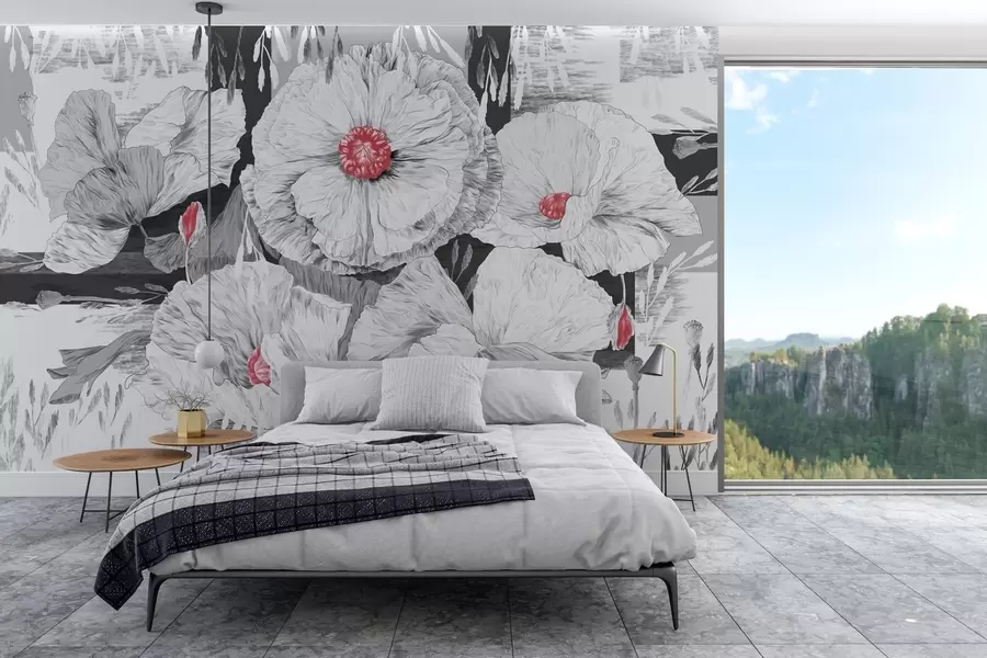 murales de pared Flores monocromáticas con una suave elegancia w02477
