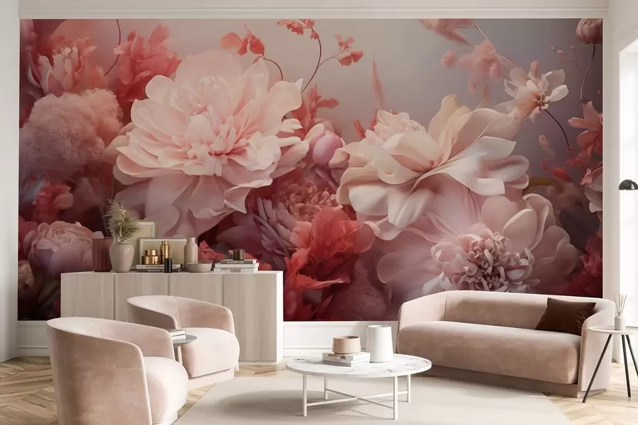 murales de pared Peonías volumétricas de color rosa pálido en una composición floral. w09571
