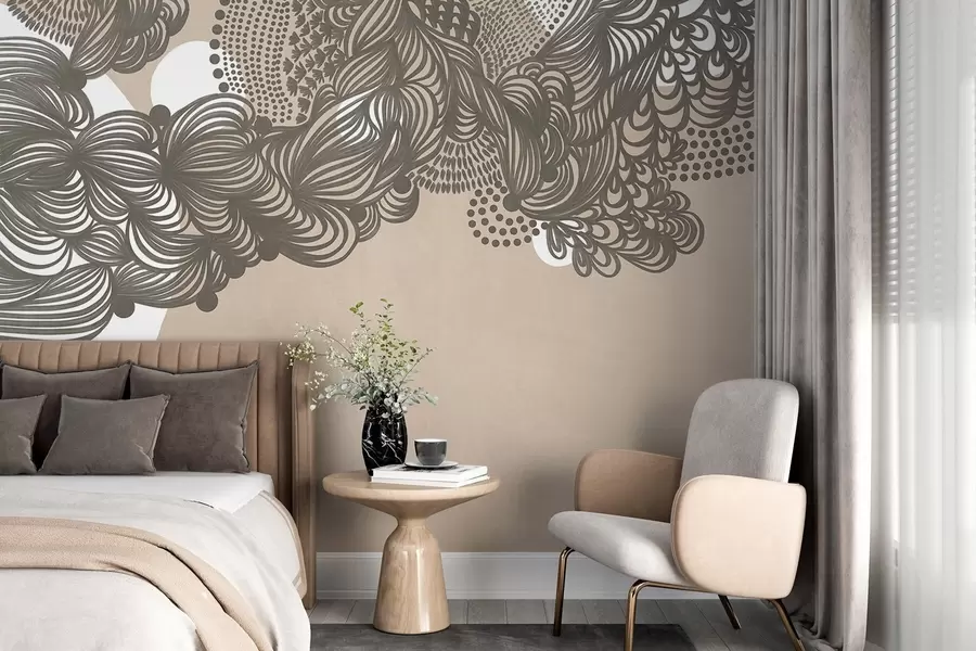 murales de pared Diseño abstracto con textura sobre fondo beige, con líneas intrincadas y texturas punteadas. w09621