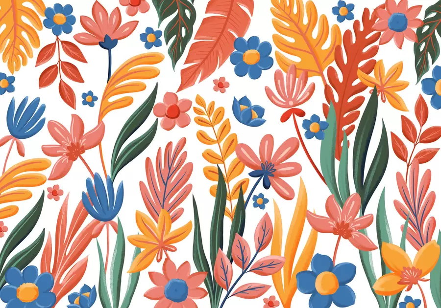 murales de pared Diseño brillante con flores y hojas w05003