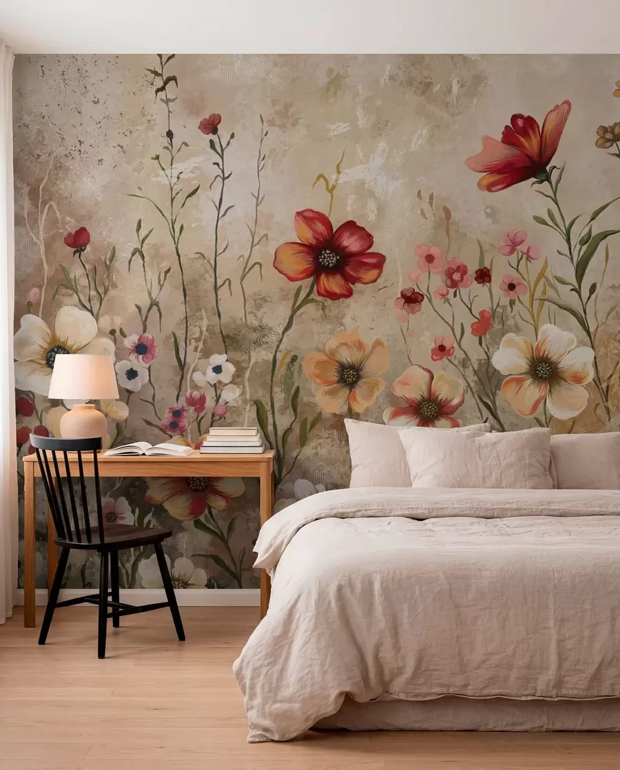 murales de pared Composición floral con fondo texturizado en tonos cálidos w05016