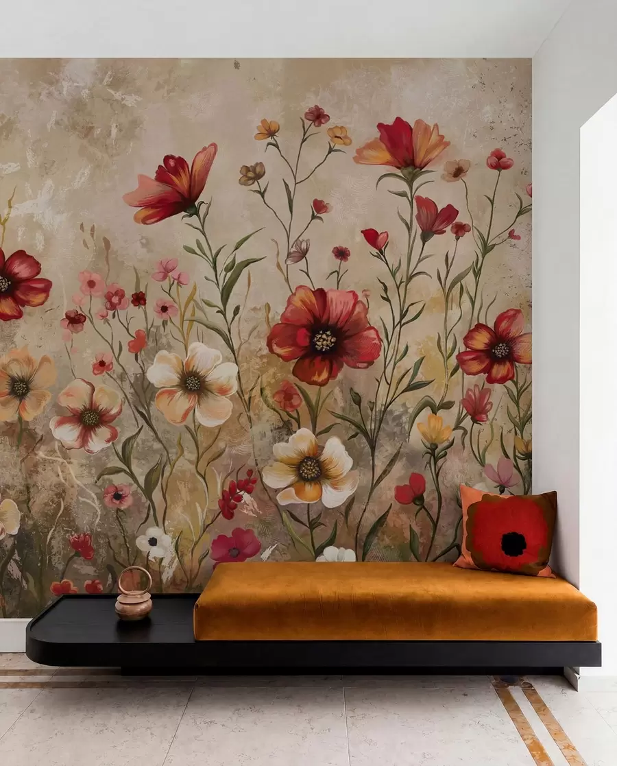 murales de pared Composición floral con fondo texturizado en tonos cálidos w05016