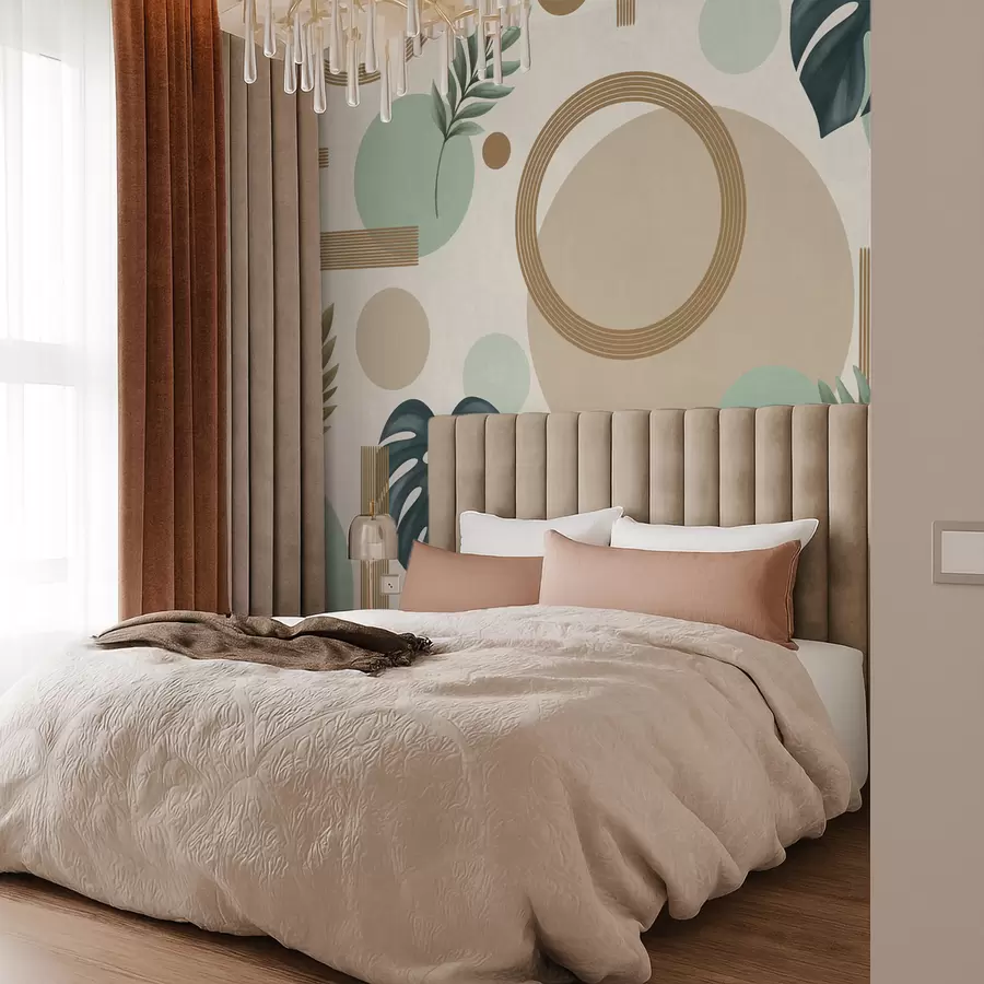 murales de pared Patrón geométrico con hojas en tonos verdes. w05018v1