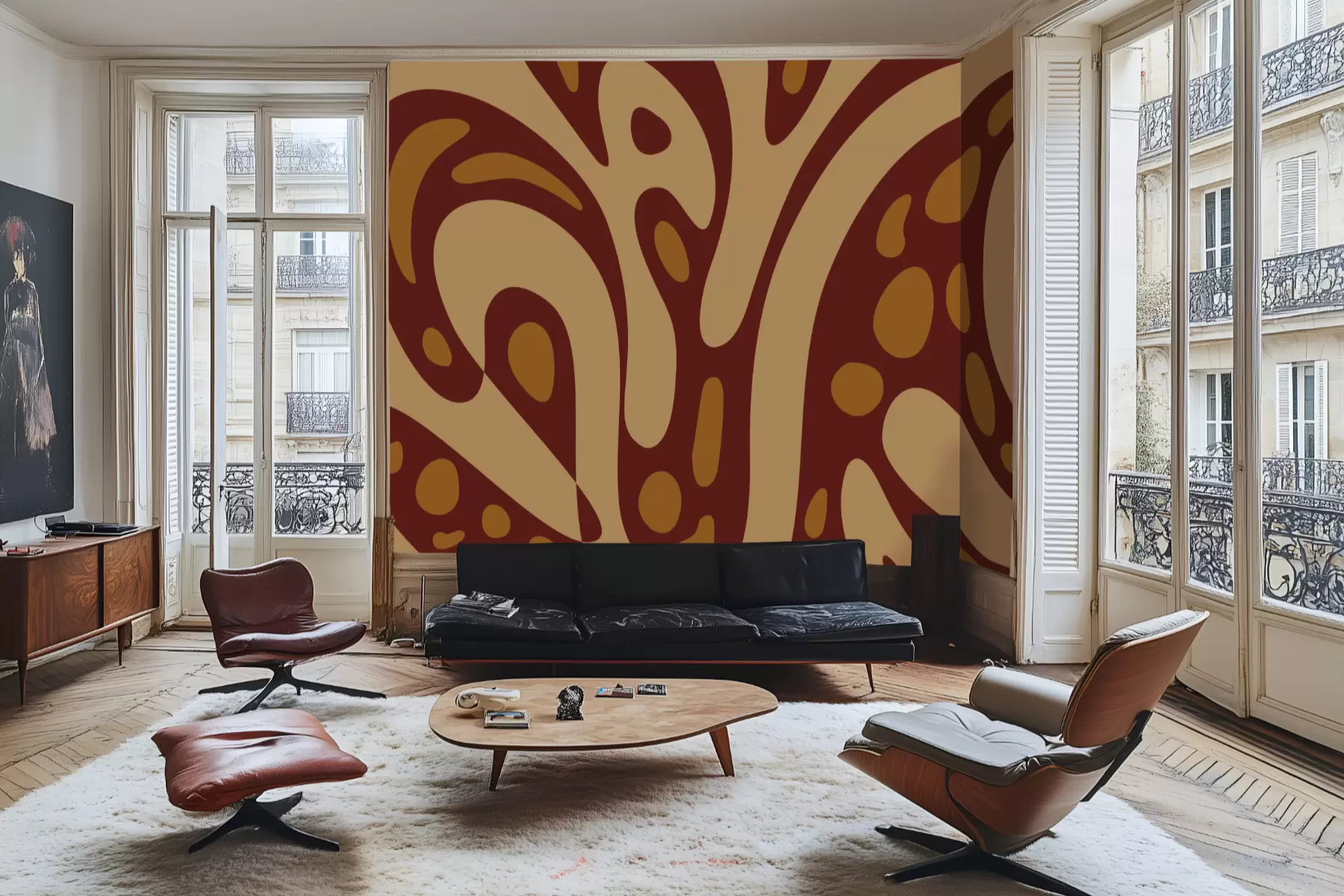 murales de pared Patrón abstracto con formas marrones y beige. w05071v2