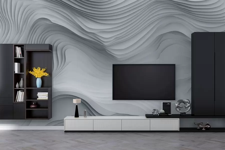 murales de pared imitación de voluminosos relieves escalonados en tonos grises w05061