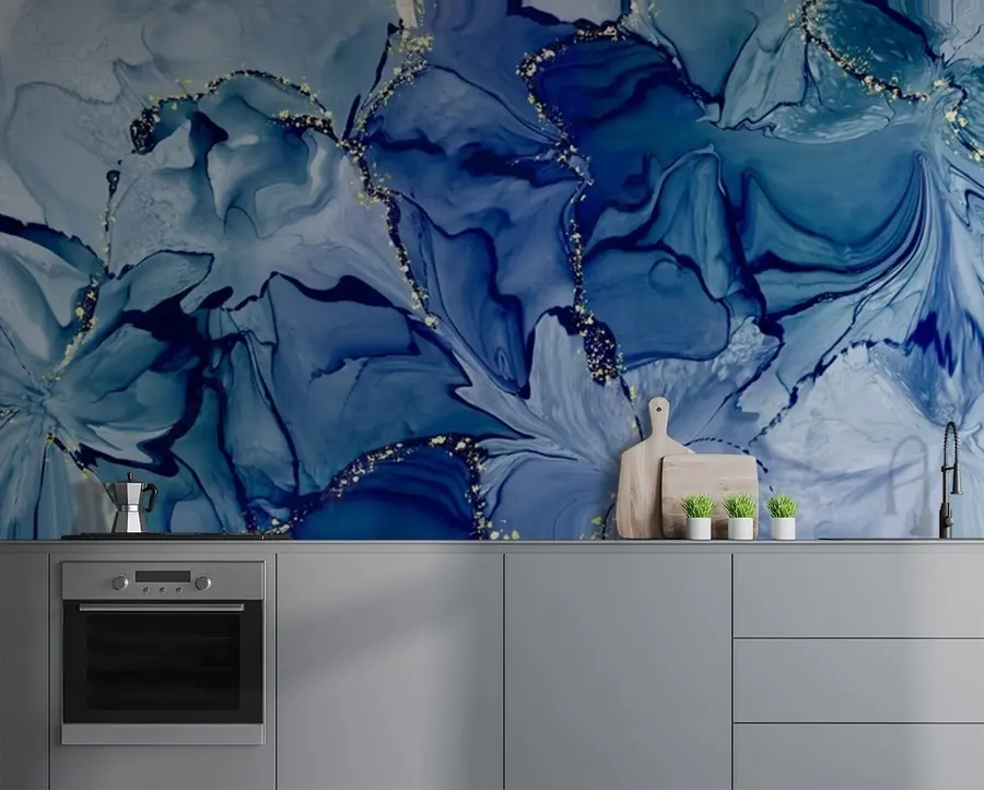 murales de pared Flores azules con senderos dorados u71858