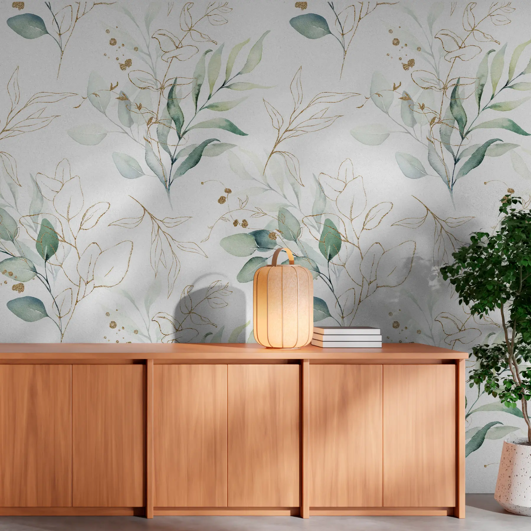 murales de pared Hojas verdes en estilo acuarela u71464