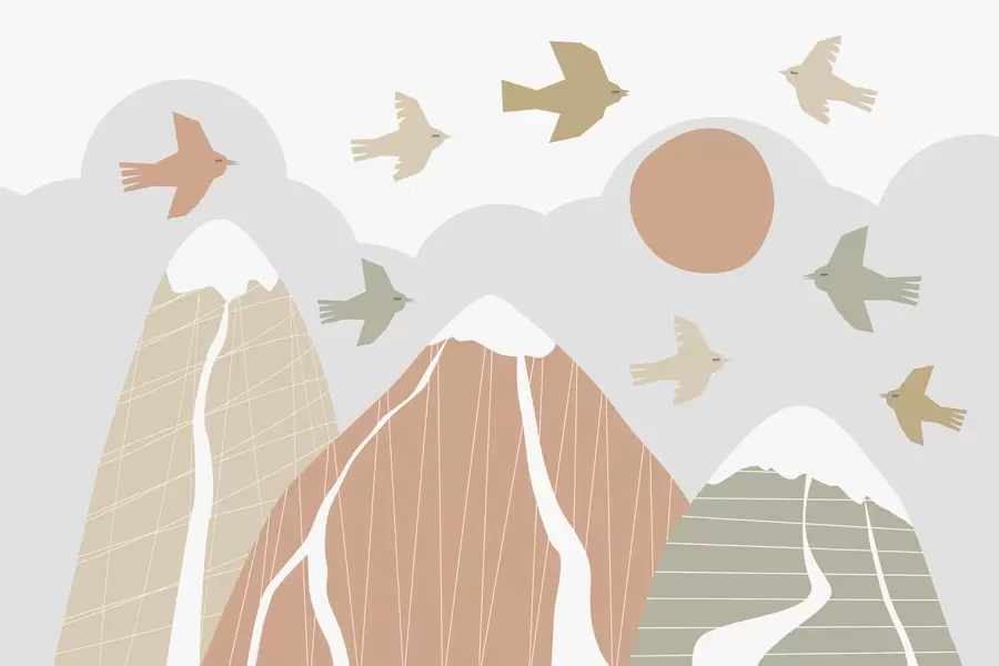 murales de pared Las montañas y las aves escandinavas w05166