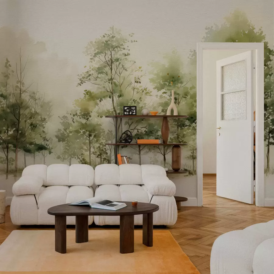 murales de pared Bosque caducifolio en acuarela w05180