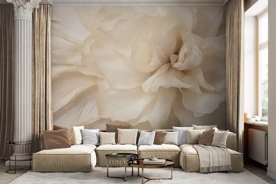 murales de pared Flor delicada y texturizada, de color claro, con pétalos translúcidos y un fondo abstracto suave. w09632