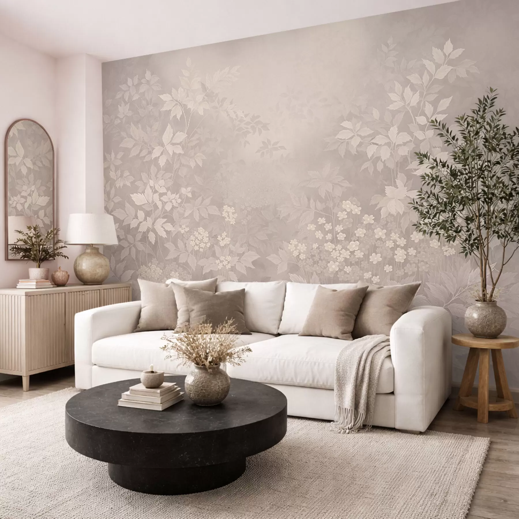 murales de pared Adorno botánico ligero con hojas y pequeñas flores. w05115