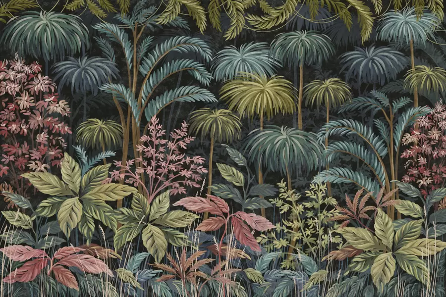 murales de pared Follaje tropical denso con hojas grandes. w05116
