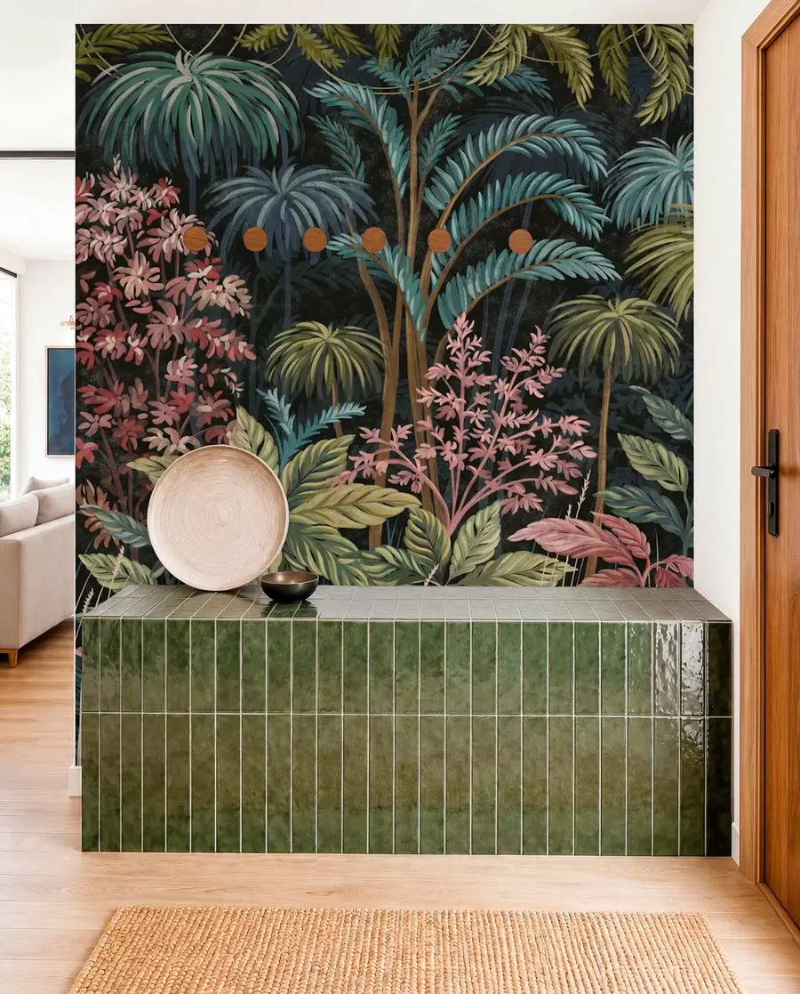 murales de pared Follaje tropical denso con hojas grandes. w05116