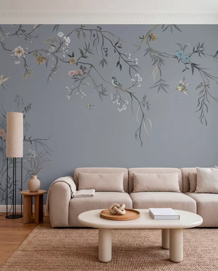 murales de pared Ramas y aves sobre pizarra w05127v5