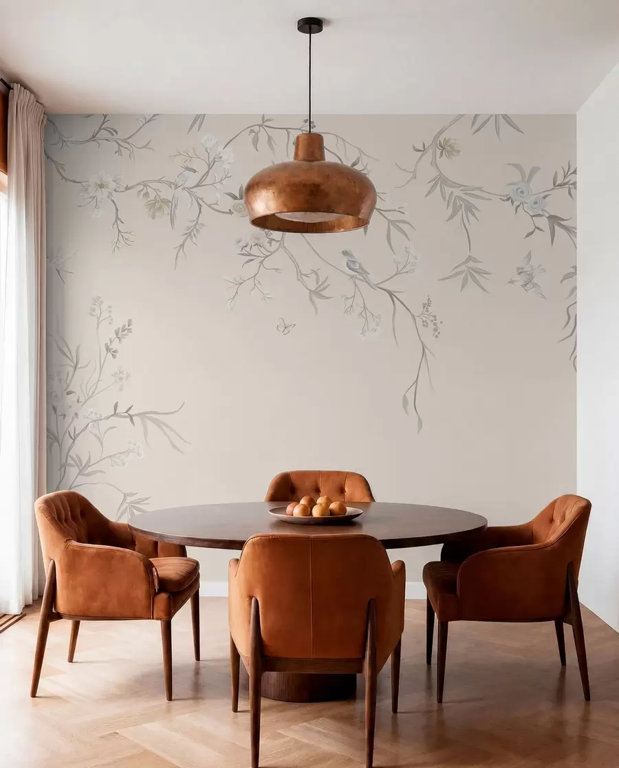 murales de pared Ramas y aves sobre marfil w05127v7