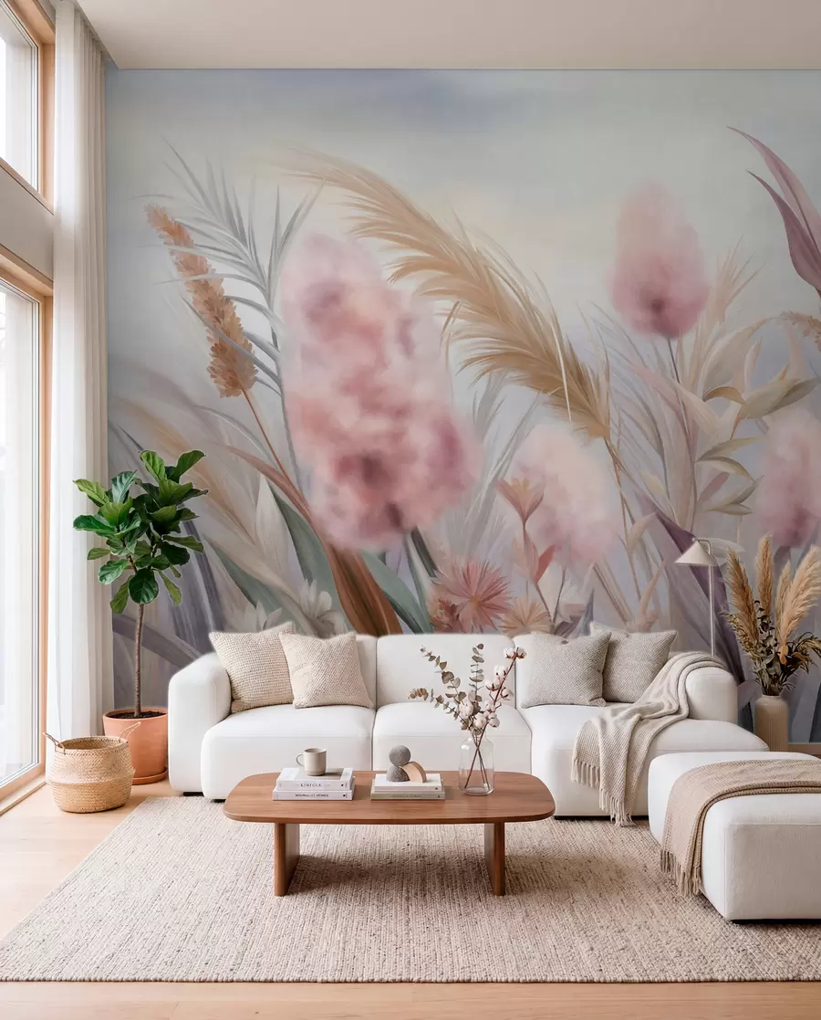 murales de pared Hierbas en rosa y arena w09635