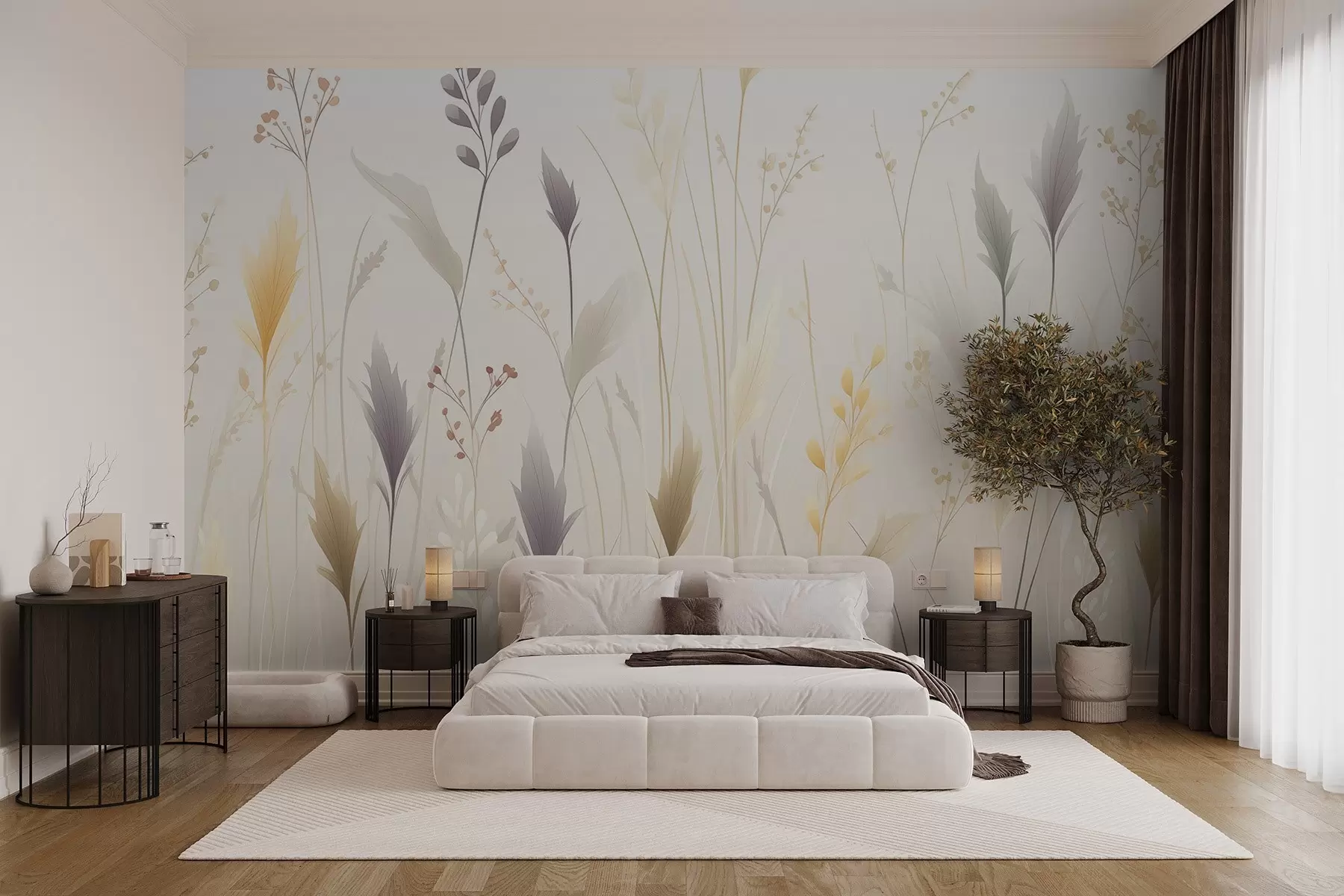 murales de pared Variedad de flores silvestres y pastos w09697
