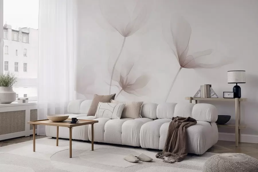 murales de pared Flores beige aireadas en un estilo minimalista y ligero. w09734