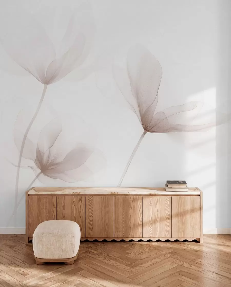 murales de pared Flores beige aireadas en un estilo minimalista y ligero. w09734
