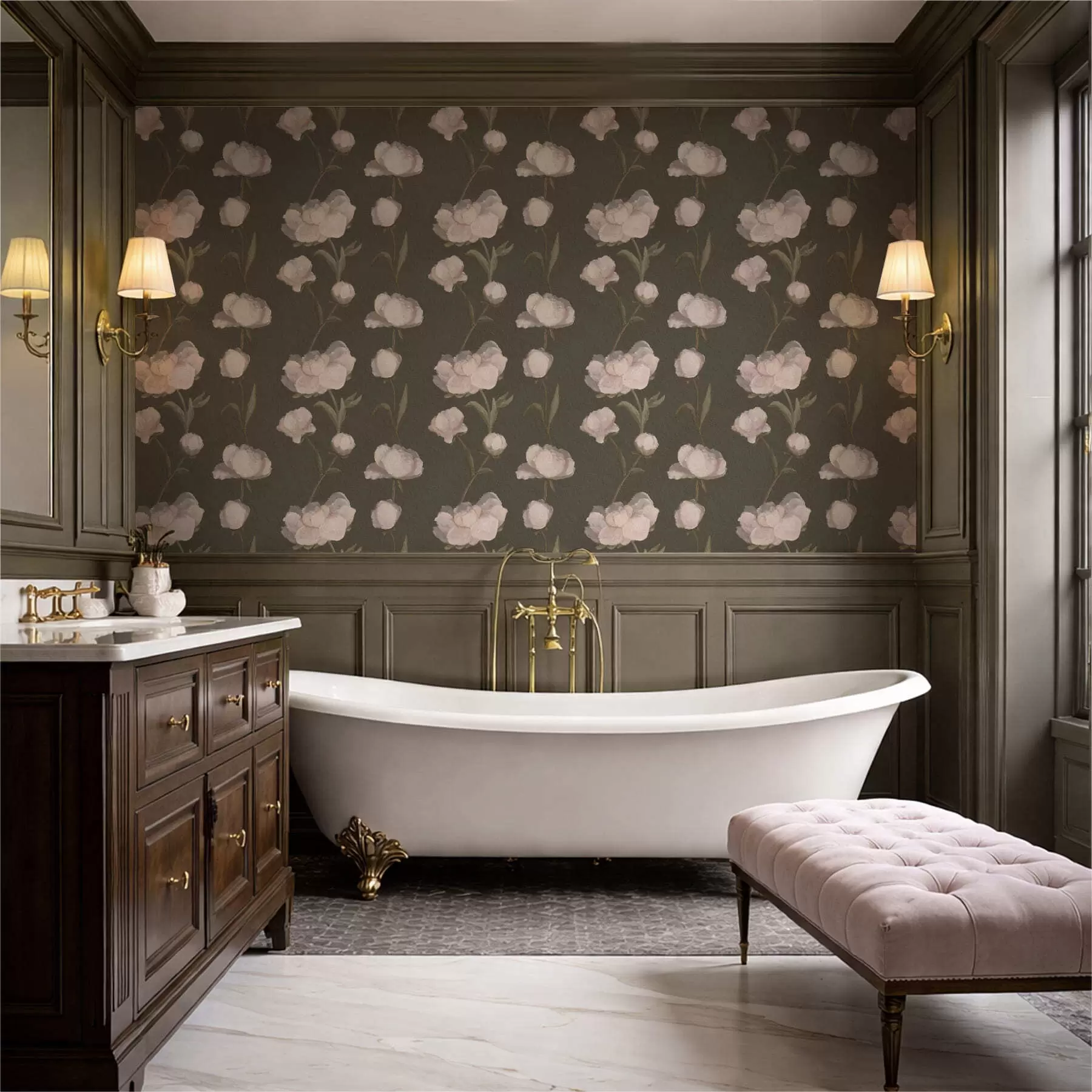 murales de pared Peonías de color rosa suave sobre fondo oscuro a01114v1