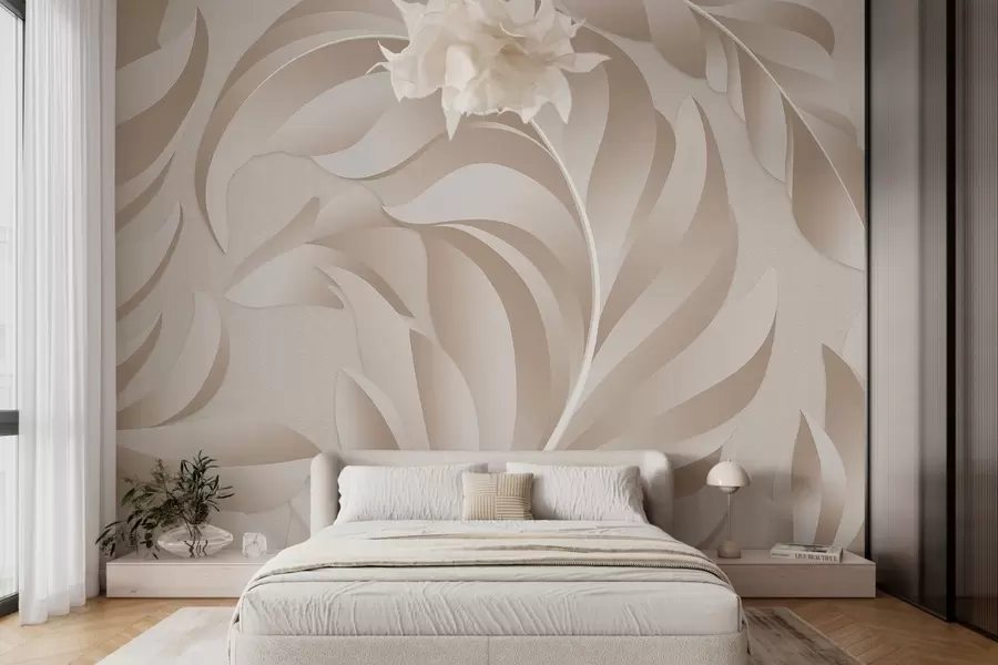 murales de pared Plumas grandes con textura en tonos beige y empolvados. w05231
