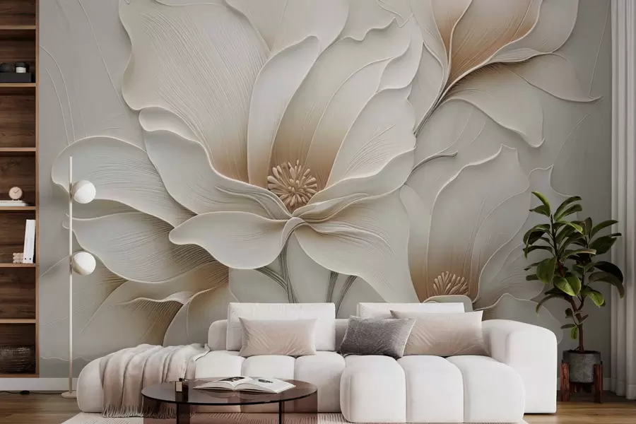 murales de pared Primer plano de relieve con flores beige en relieve w05269