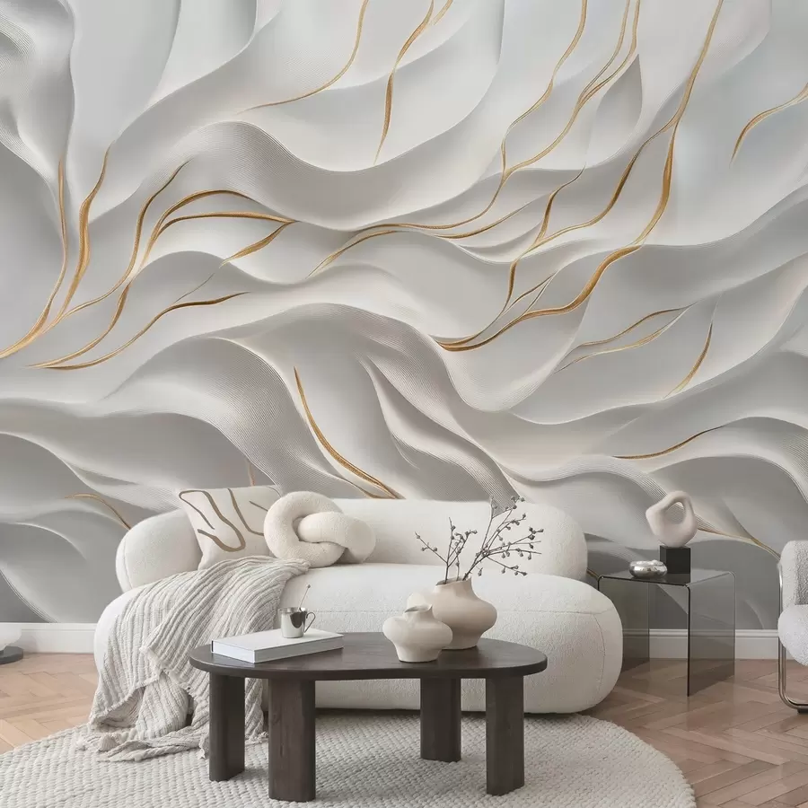 murales de pared Ondas en relieve grises con detalles en amarillo w09724