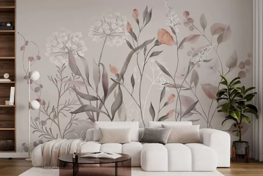 murales de pared Plantas silvestres aireadas en tonos pastel w05154