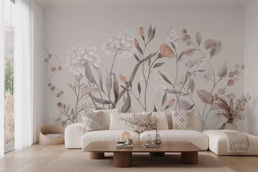 murales de pared Plantas silvestres aireadas en tonos pastel w05154