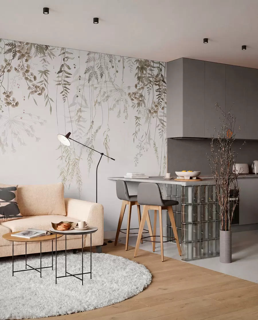 murales de pared Plantas silvestres colgantes sobre un fondo claro w05320