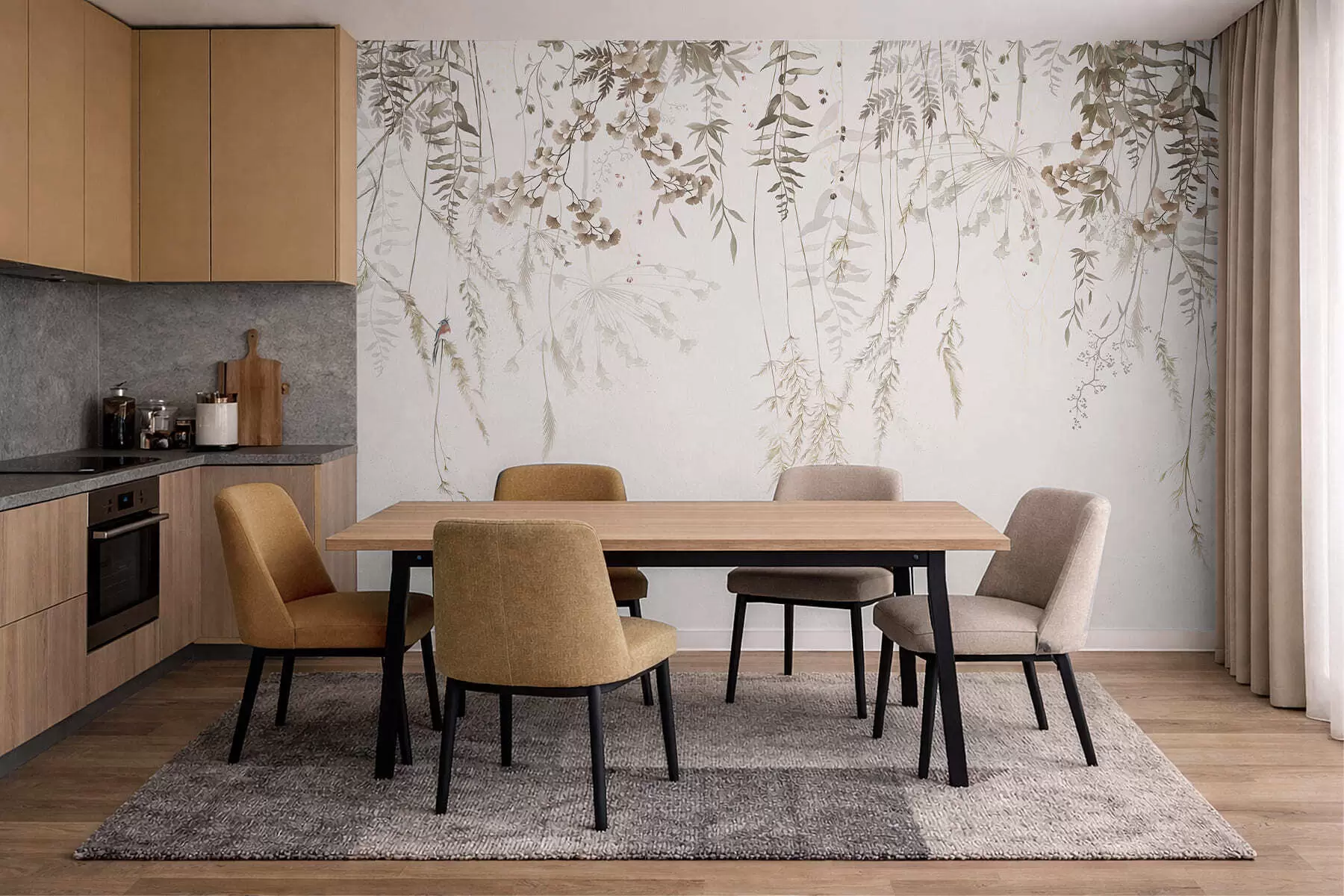 murales de pared Plantas silvestres colgantes sobre un fondo claro w05320