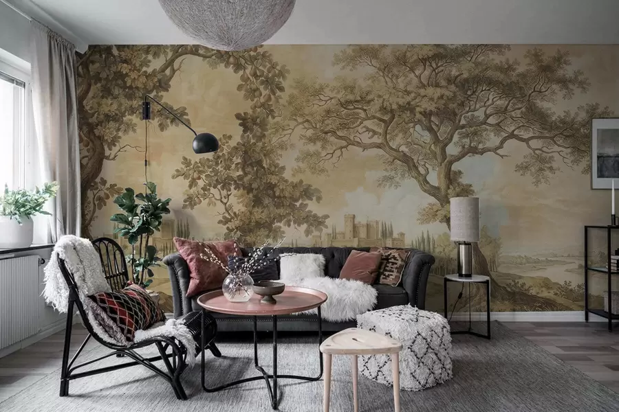 murales de pared Paisaje pastoral en estilo bordado w05359