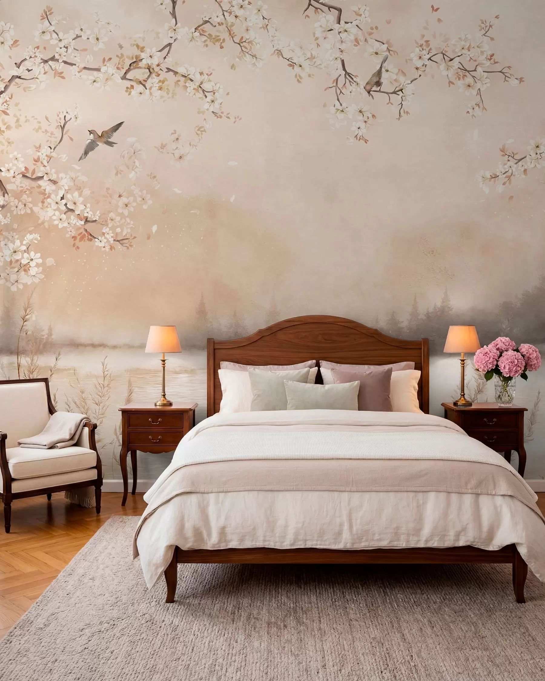 murales de pared Aves bajo ramas en flor w05155