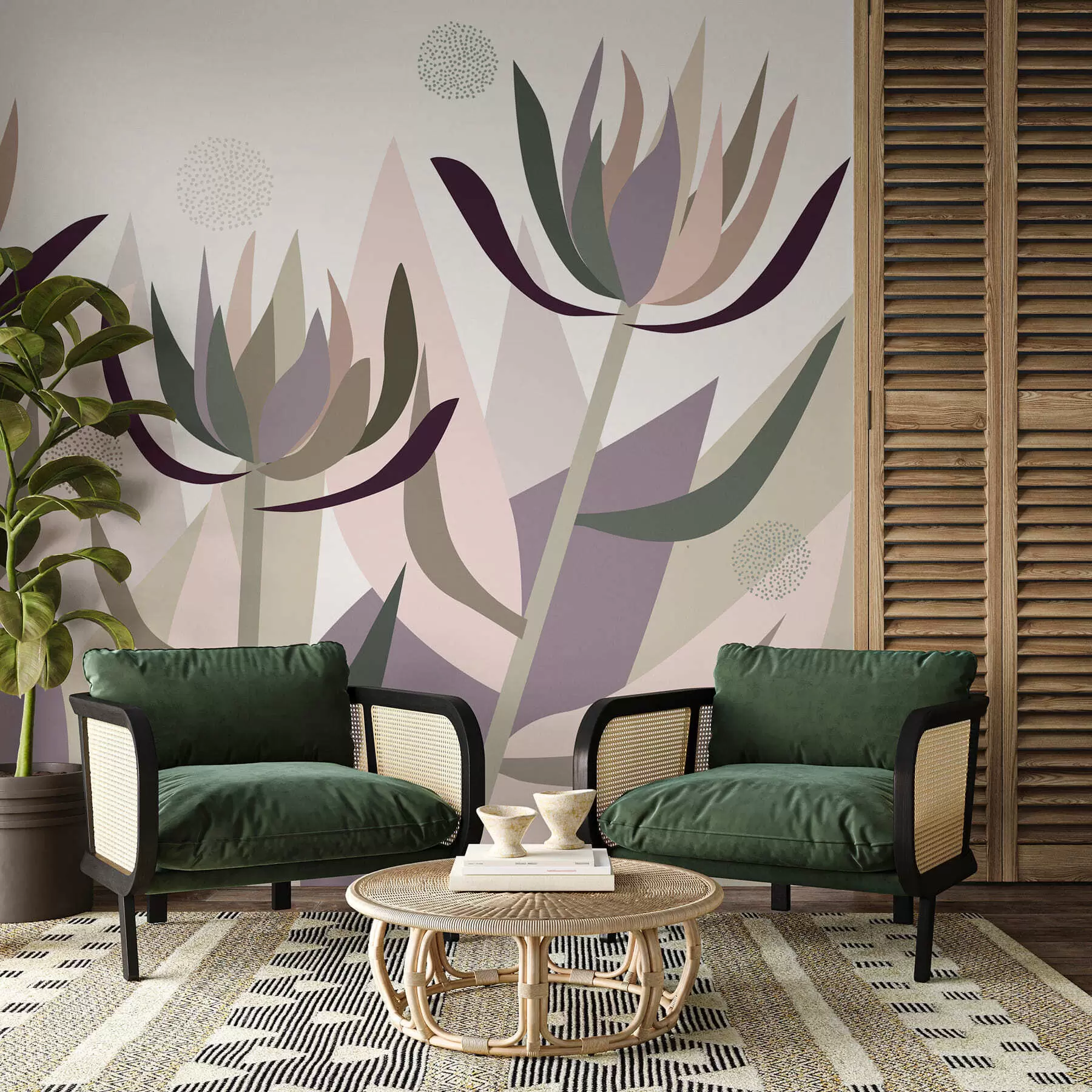 murales de pared flores de protea estilizadas en estilo primitivo w05236
