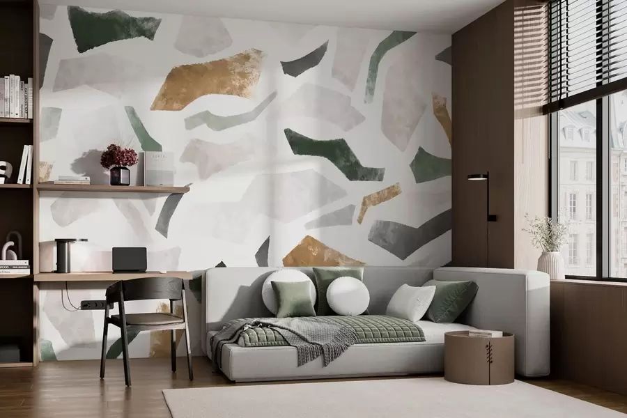 murales de pared Fragmentos abstractos con textura en tonos verdes y beige w05146