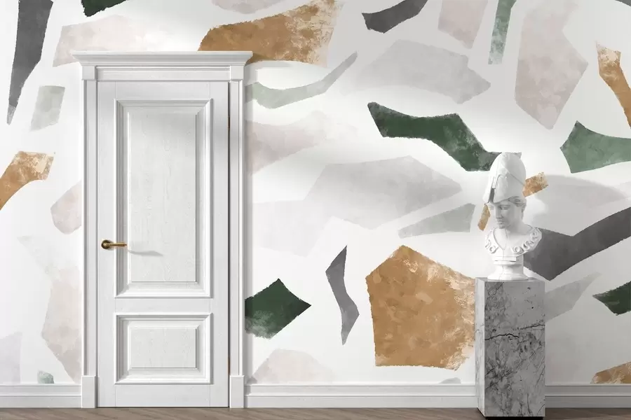 murales de pared Fragmentos abstractos con textura en tonos verdes y beige w05146