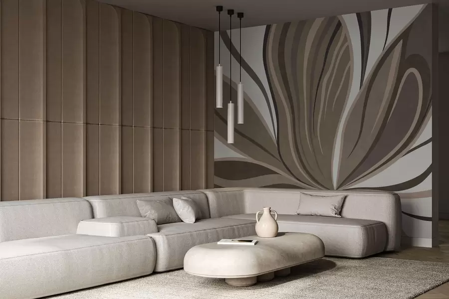 murales de pared Flor estilizada con líneas fluidas en tonos marrones w05147
