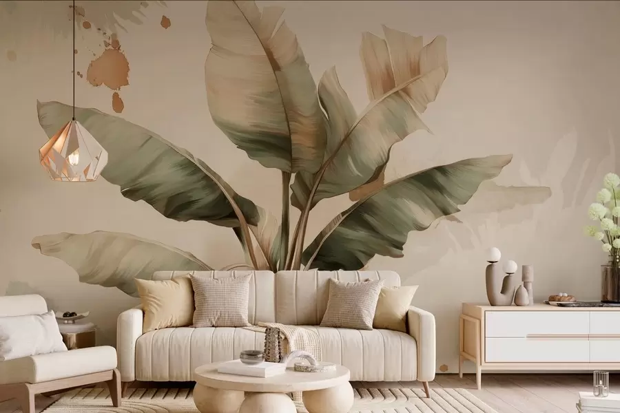 murales de pared un gran y pintoresco racimo de hojas de plátano con toques de estilo retro w05384
