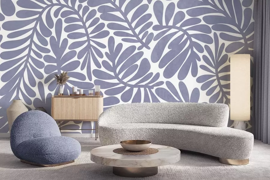murales de pared Hojas azul claro estilizadas sobre un fondo claro, ilustración con textura w09775v1