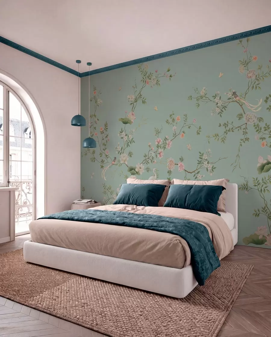 murales de pared Aves sobre salvia azulada w05416v1