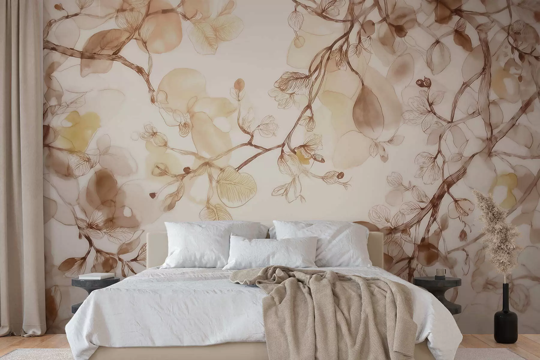 murales de pared Ramas etéreas que cuelgan en tonos beige, en estilo acuarela w09795